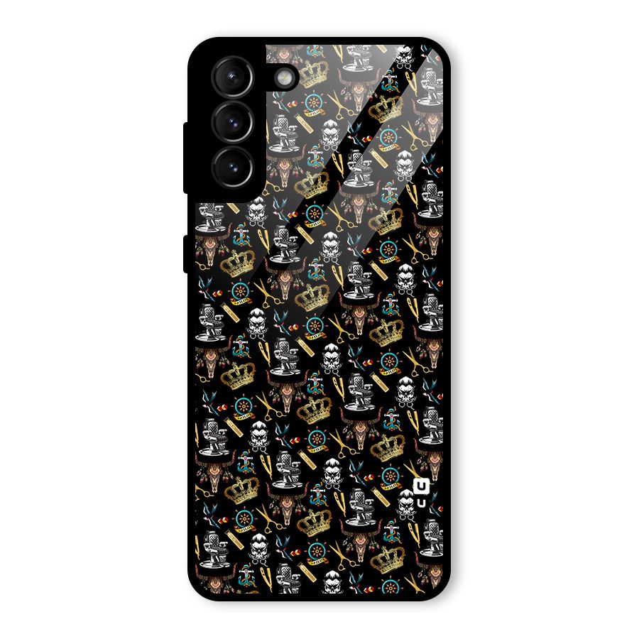Cool Barber Pattern Glass Back Case for Galaxy S21 Plus
