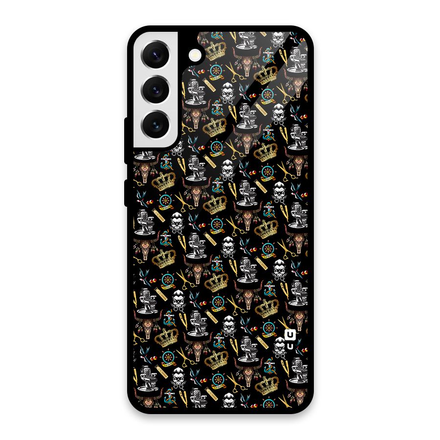 Cool Barber Pattern Glass Back Case for Galaxy S22 Plus 5G