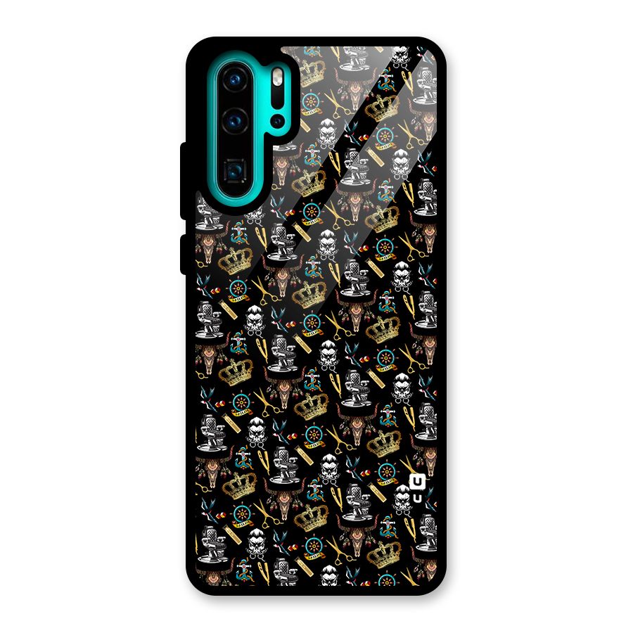 Cool Barber Pattern Glass Back Case for Huawei P30 Pro