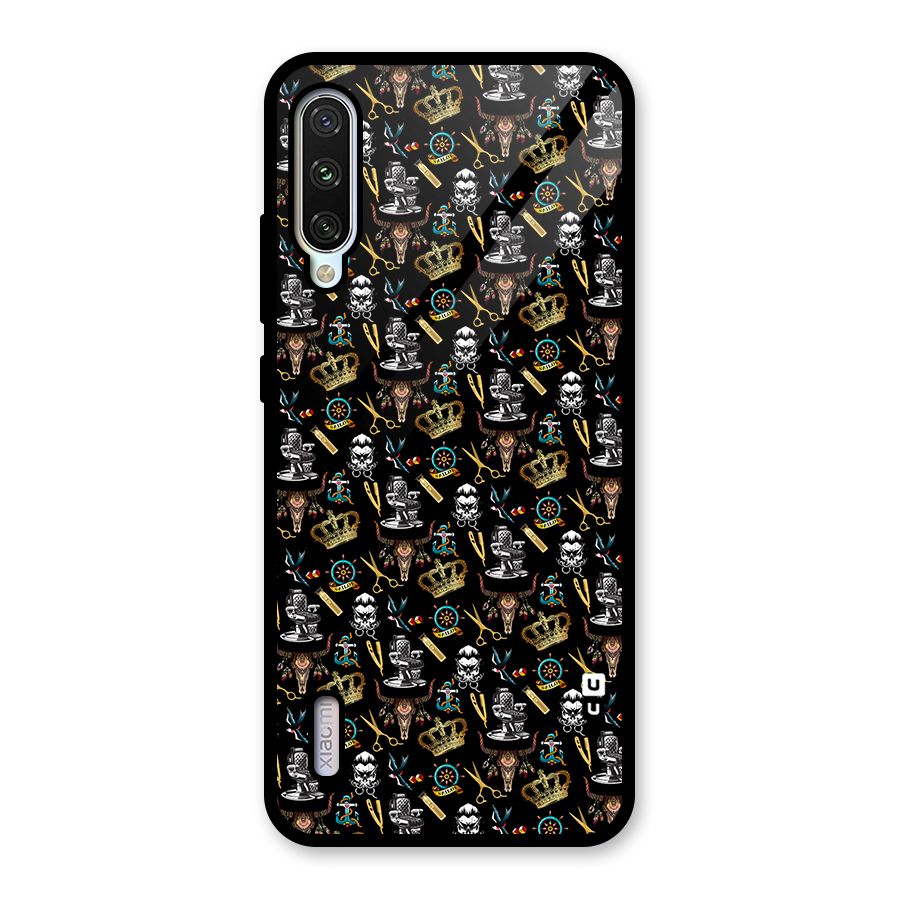 Cool Barber Pattern Glass Back Case for Mi A3