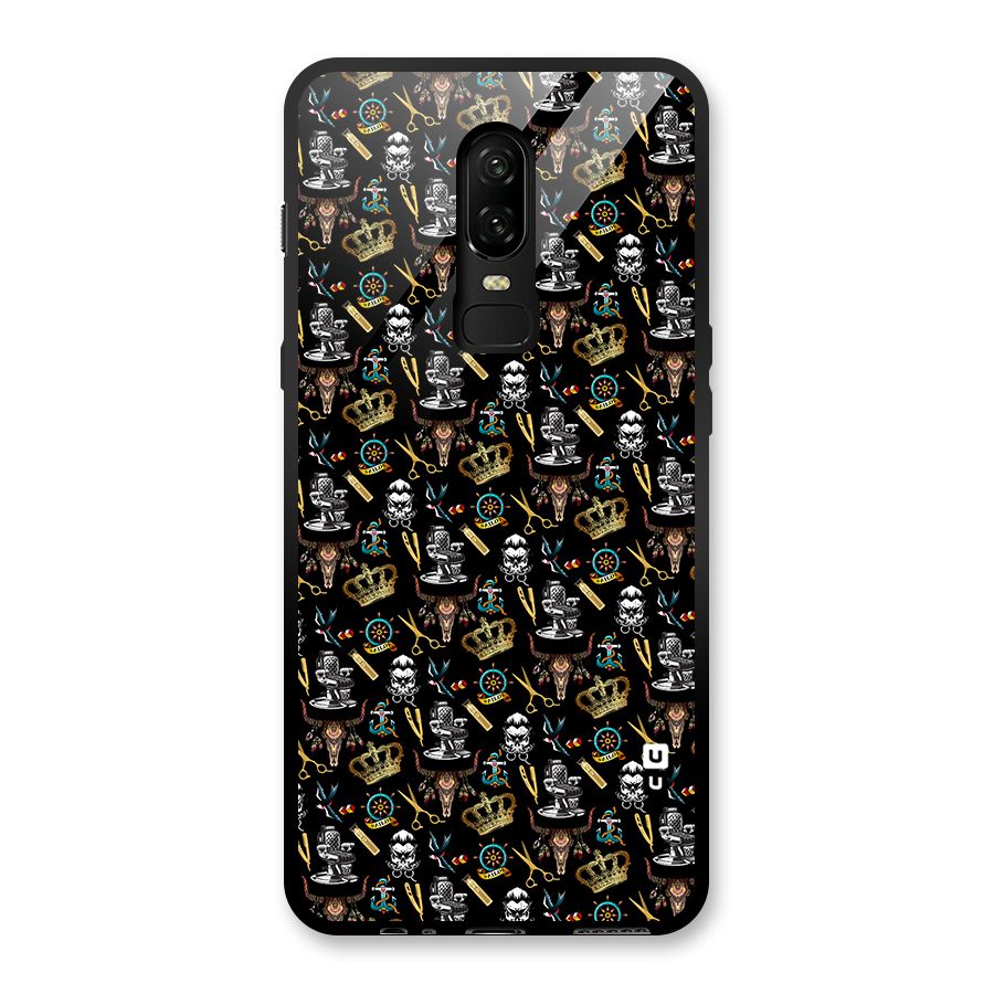 Cool Barber Pattern Glass Back Case for OnePlus 6