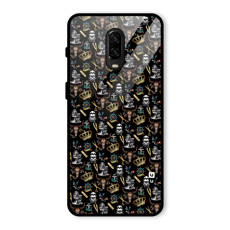 Cool Barber Pattern Glass Back Case for OnePlus 6T
