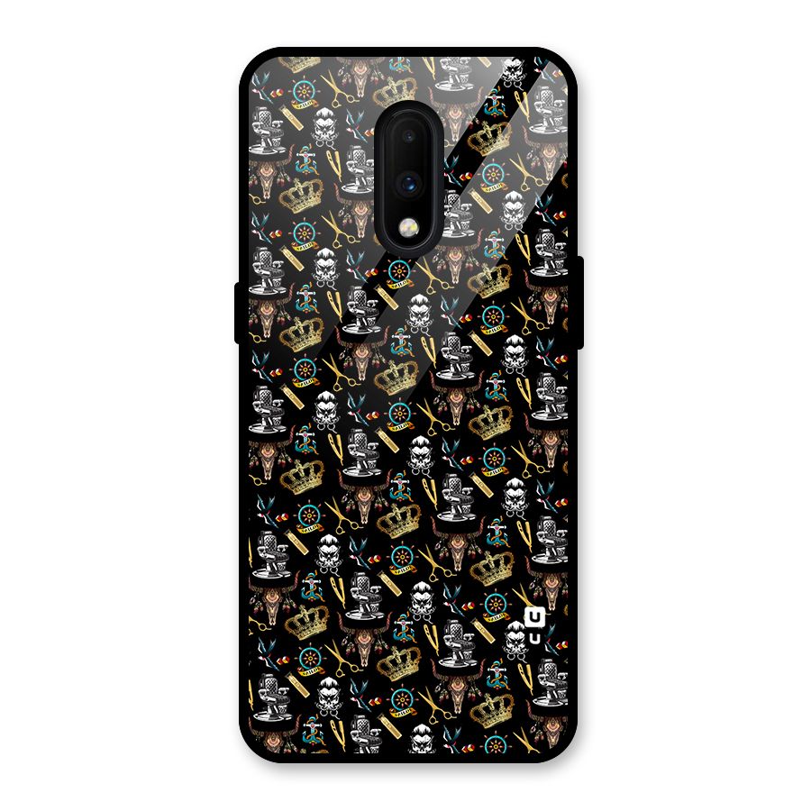 Cool Barber Pattern Glass Back Case for OnePlus 7