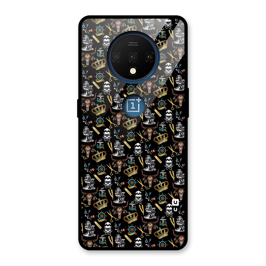 Cool Barber Pattern Glass Back Case for OnePlus 7T