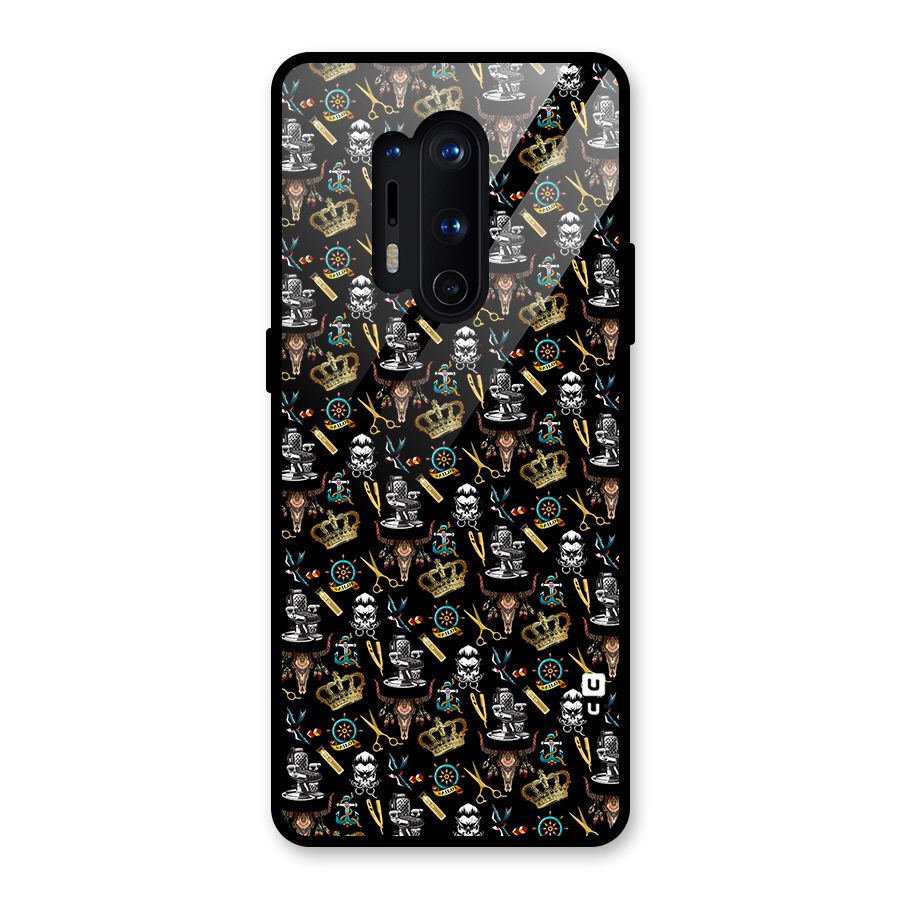 Cool Barber Pattern Glass Back Case for OnePlus 8 Pro