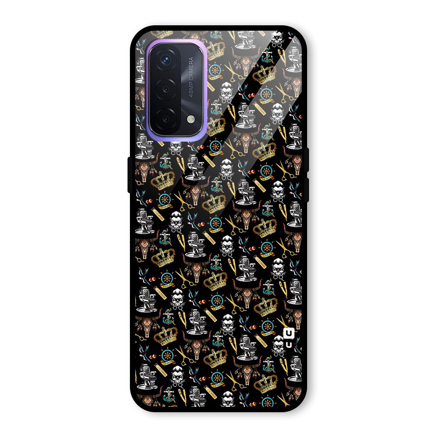 Cool Barber Pattern Glass Back Case for Oppo A74 5G