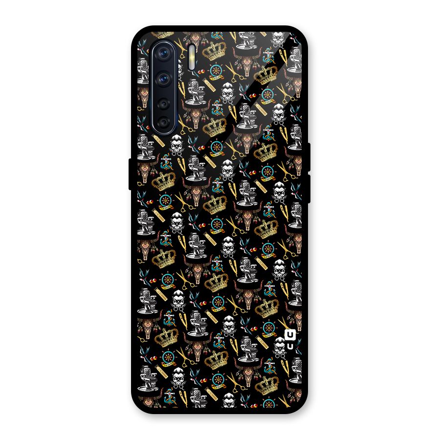 Cool Barber Pattern Glass Back Case for Oppo F15