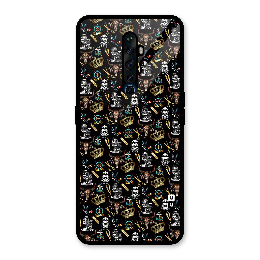 Cool Barber Pattern Glass Back Case for Oppo Reno2 Z