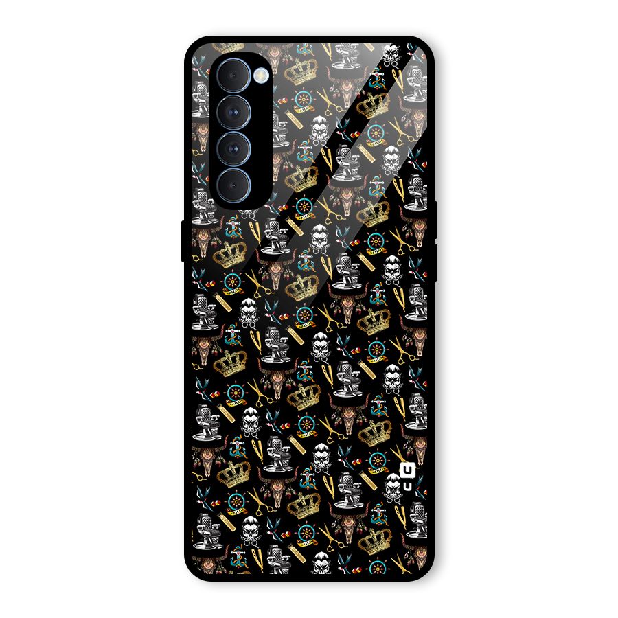 Cool Barber Pattern Glass Back Case for Oppo Reno4 Pro