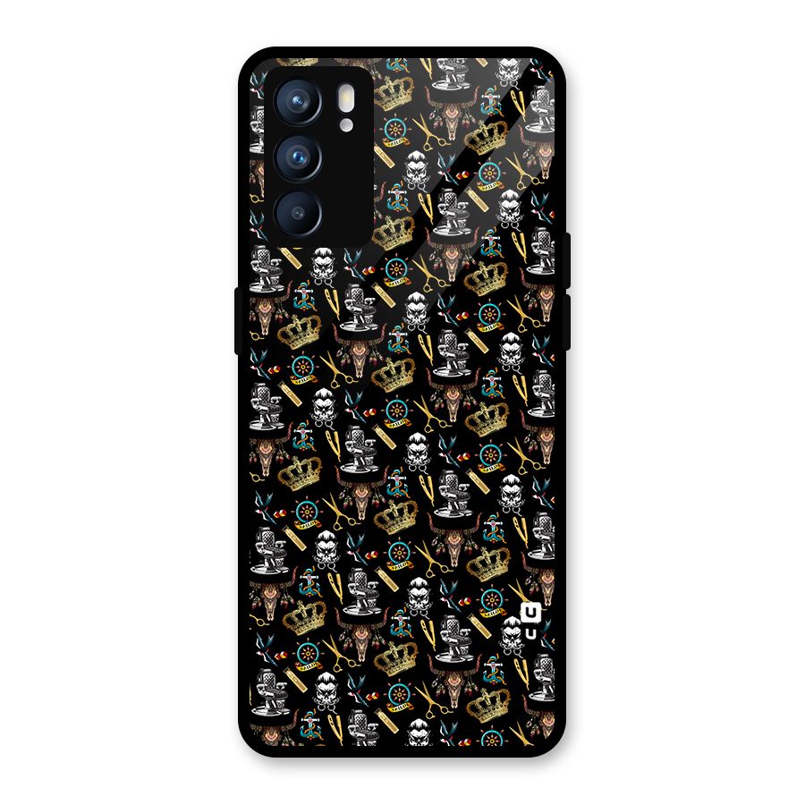 Cool Barber Pattern Glass Back Case for Oppo Reno6 5G