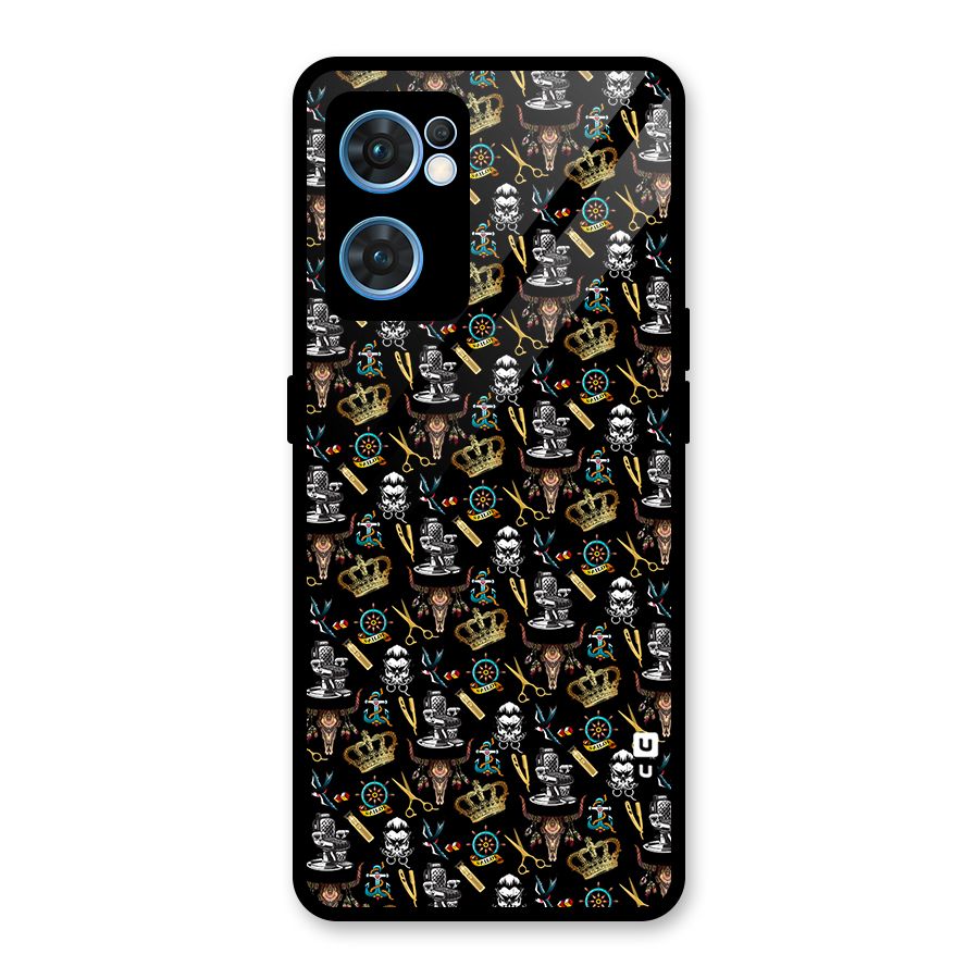 Cool Barber Pattern Glass Back Case for Oppo Reno7 5G