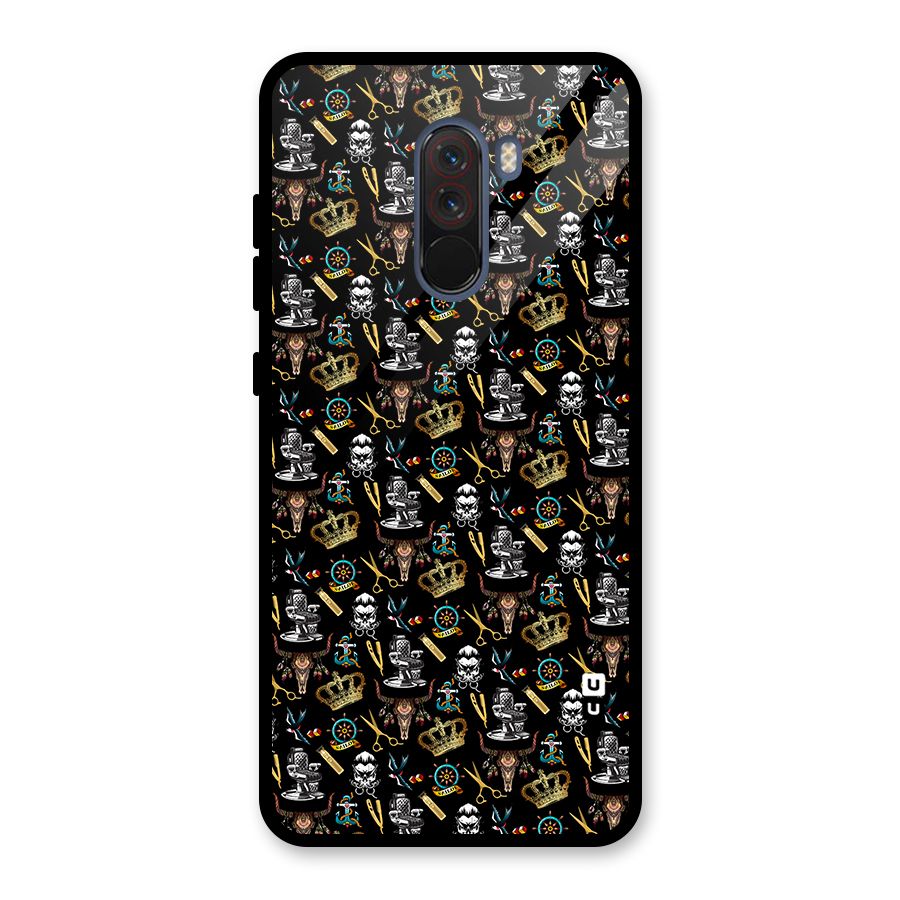 Cool Barber Pattern Glass Back Case for Poco F1