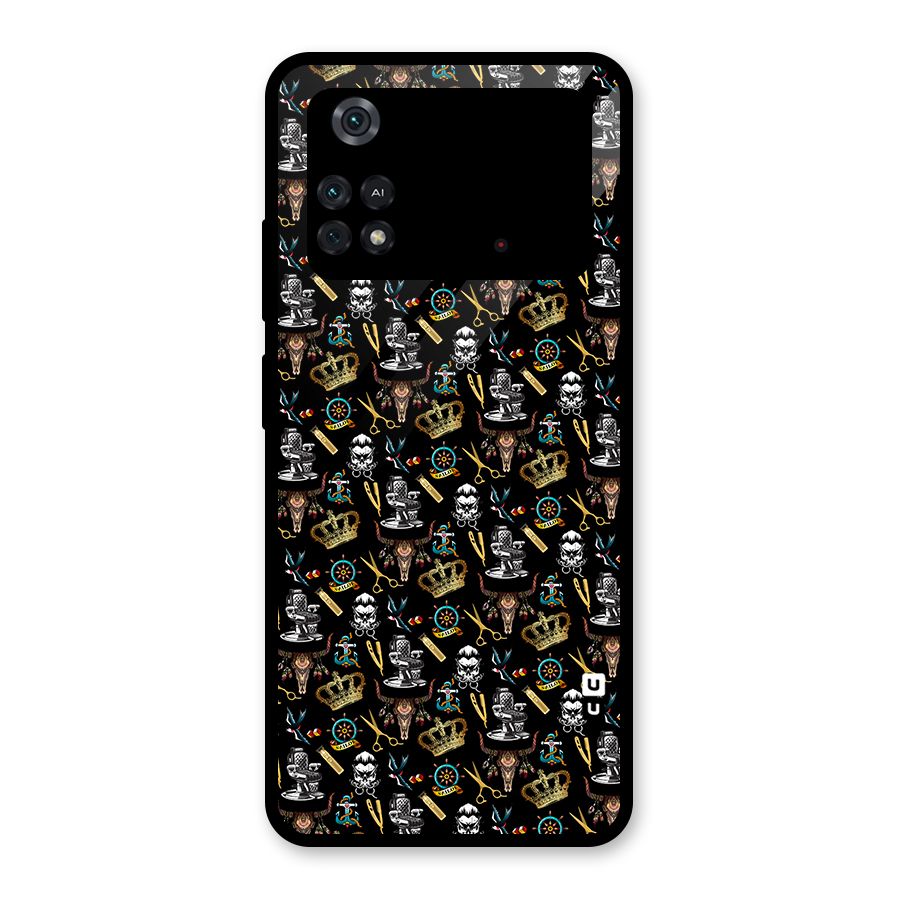 Cool Barber Pattern Glass Back Case for Poco M4 Pro 4G