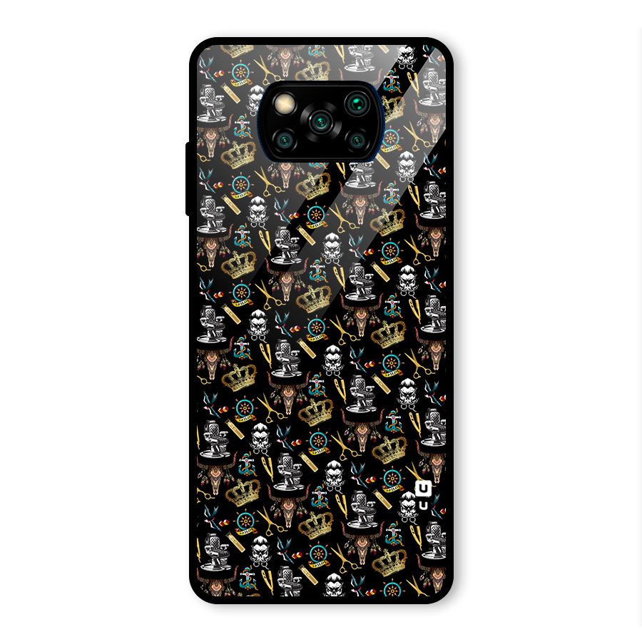 Cool Barber Pattern Glass Back Case for Poco X3 Pro