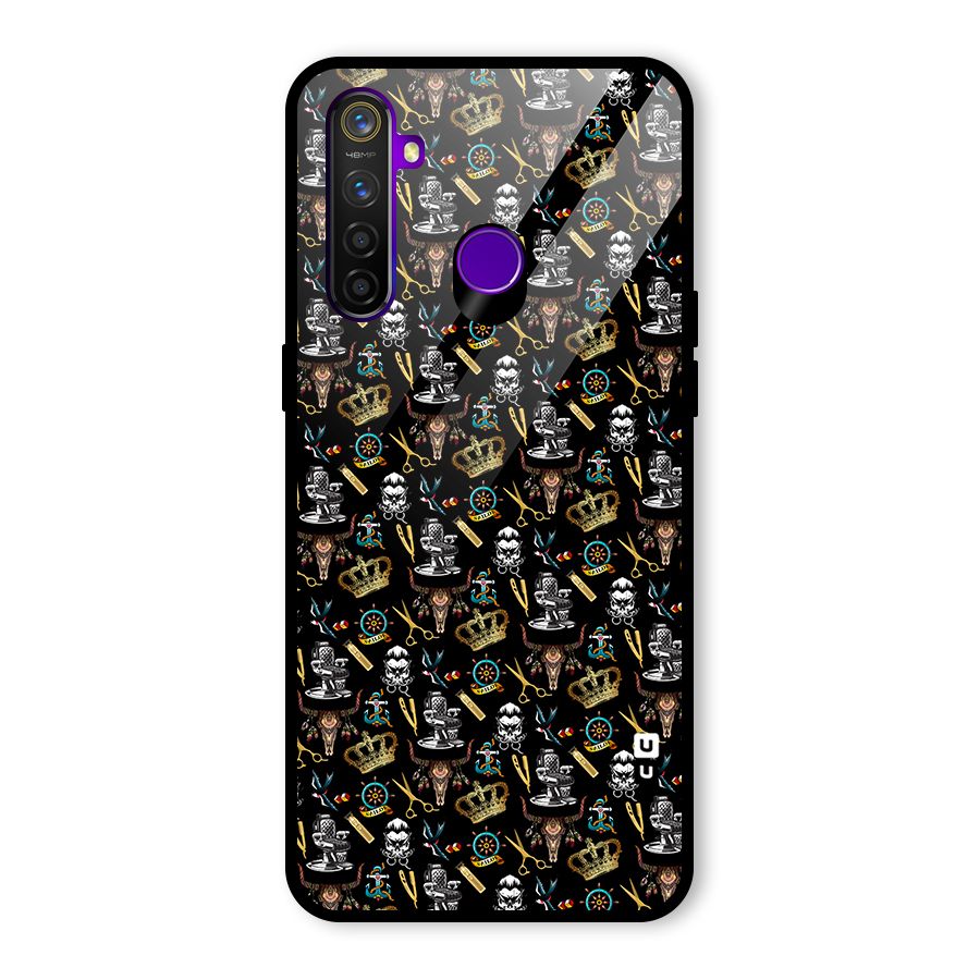 Cool Barber Pattern Glass Back Case for Realme 5 Pro