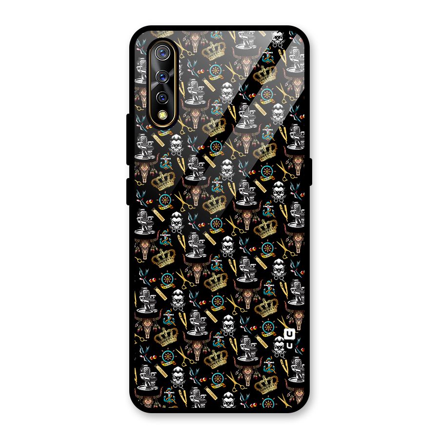 Cool Barber Pattern Glass Back Case for Vivo S1