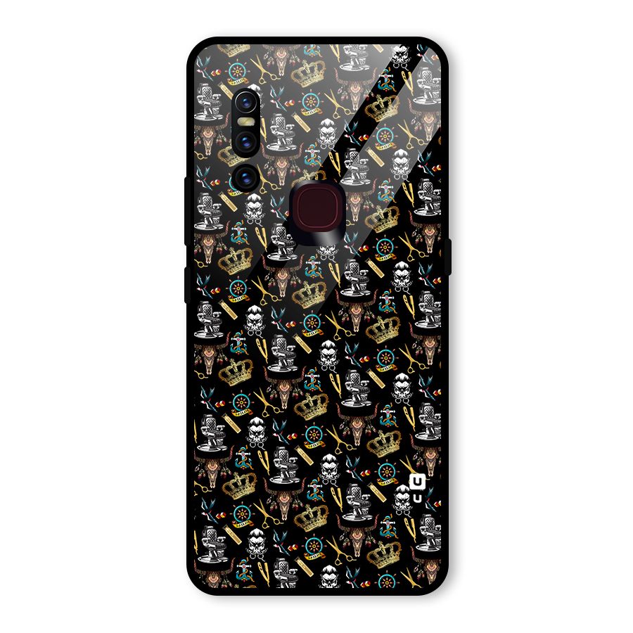 Cool Barber Pattern Glass Back Case for Vivo V15