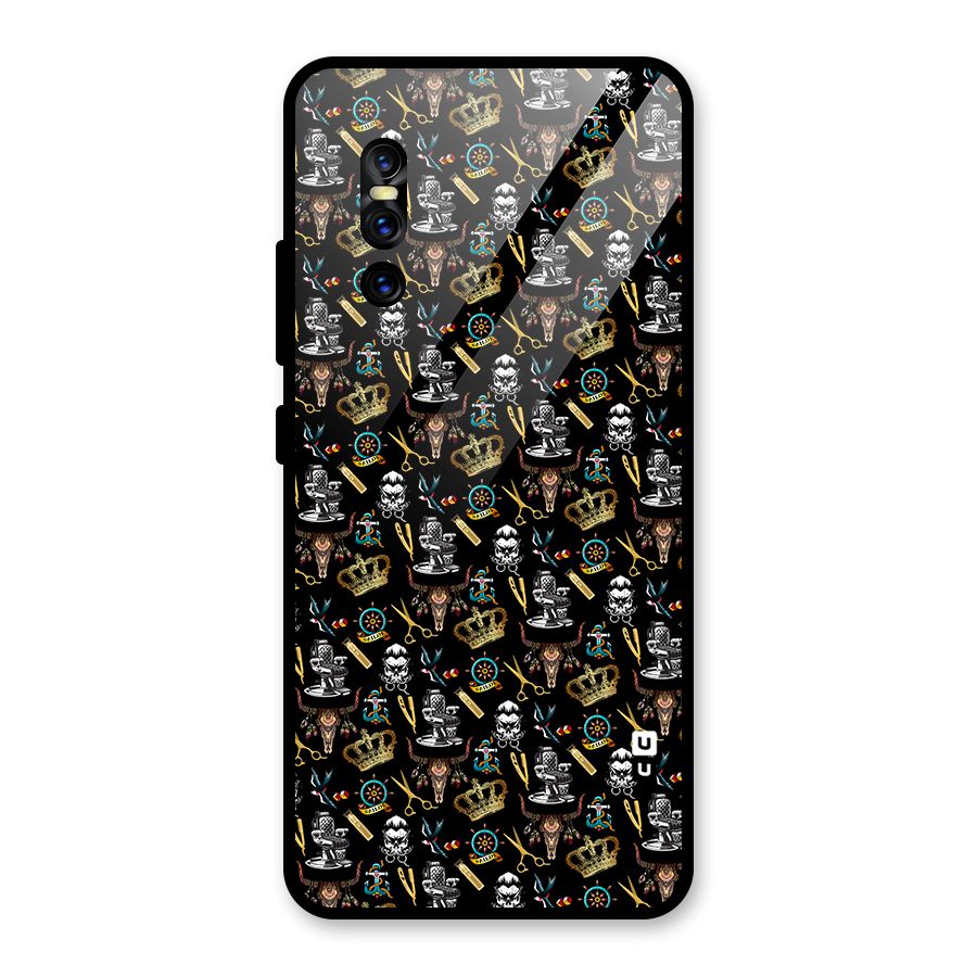 Cool Barber Pattern Glass Back Case for Vivo V15 Pro