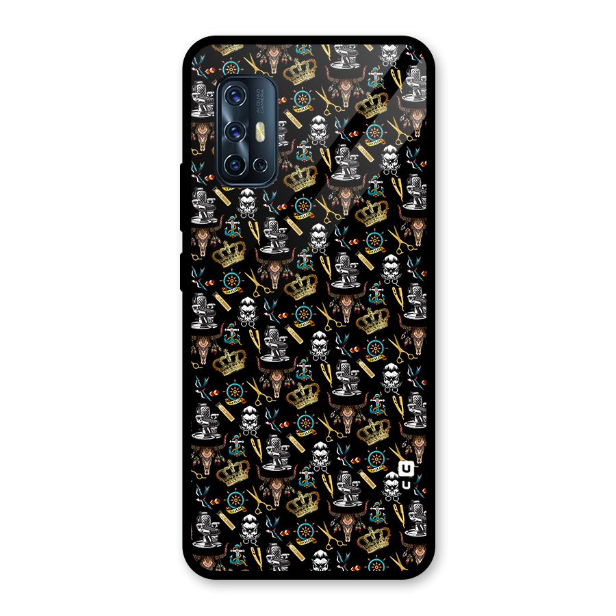 Cool Barber Pattern Glass Back Case for Vivo V17