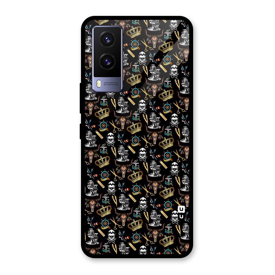 Cool Barber Pattern Glass Back Case for Vivo V21e 5G