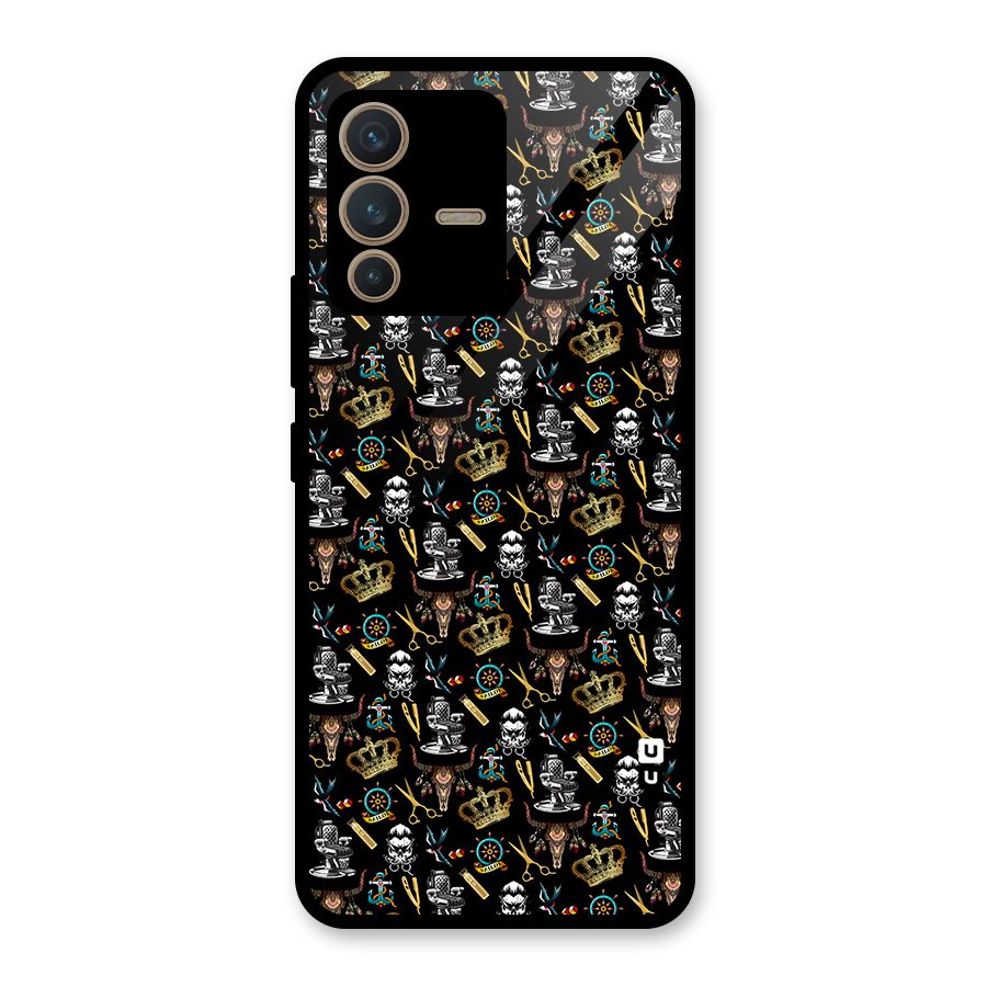 Cool Barber Pattern Glass Back Case for Vivo V23 5G