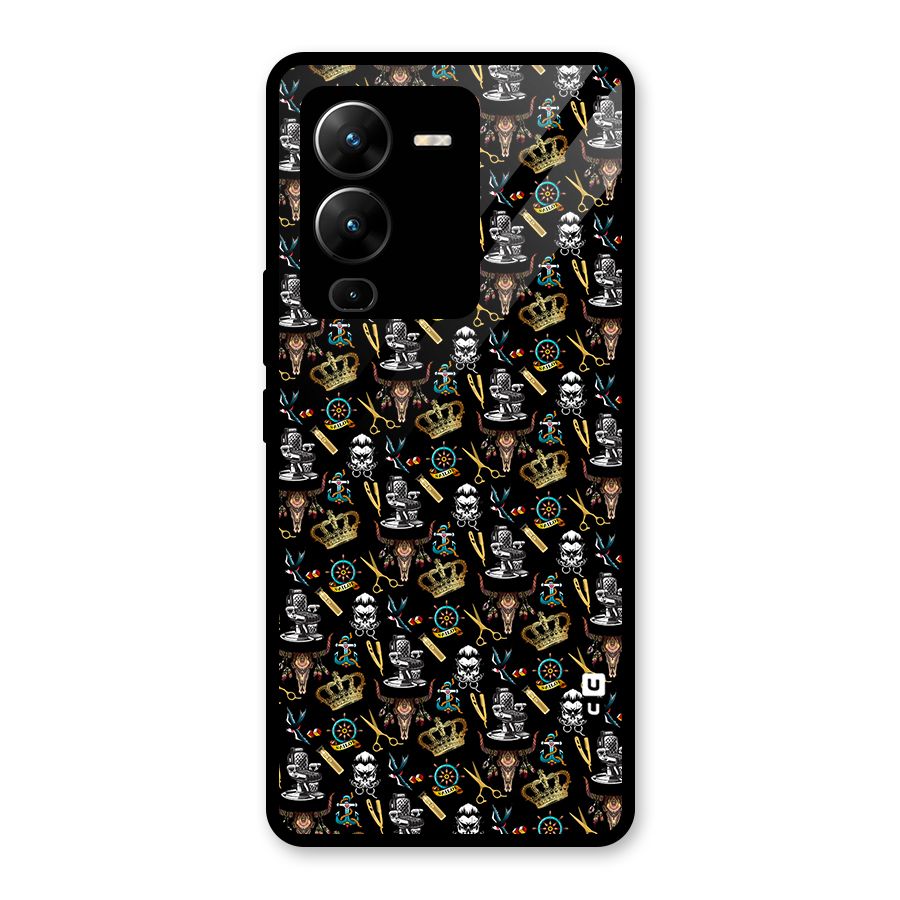 Cool Barber Pattern Glass Back Case for Vivo V25 Pro
