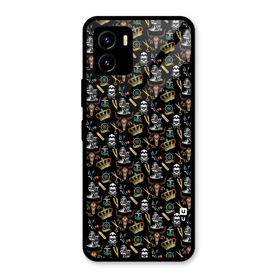 Cool Barber Pattern Glass Back Case for Vivo Y15s