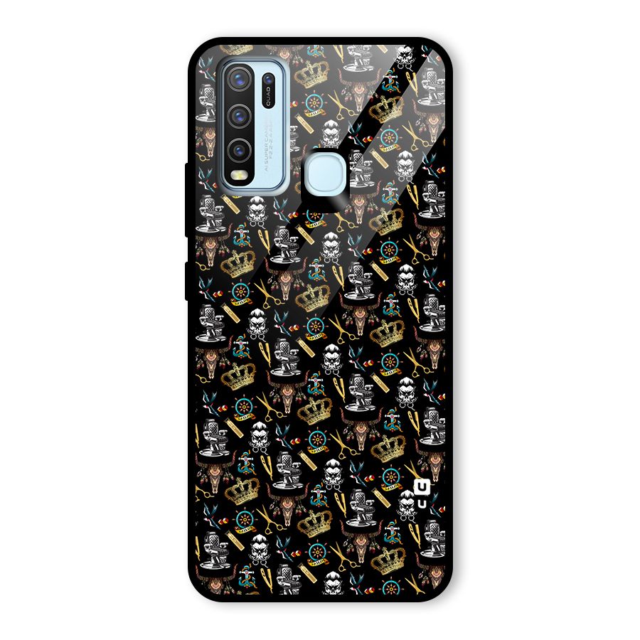 Cool Barber Pattern Glass Back Case for Vivo Y30