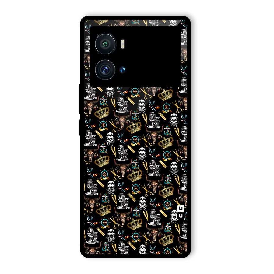 Cool Barber Pattern Glass Back Case for Vivo iQOO 9 Pro