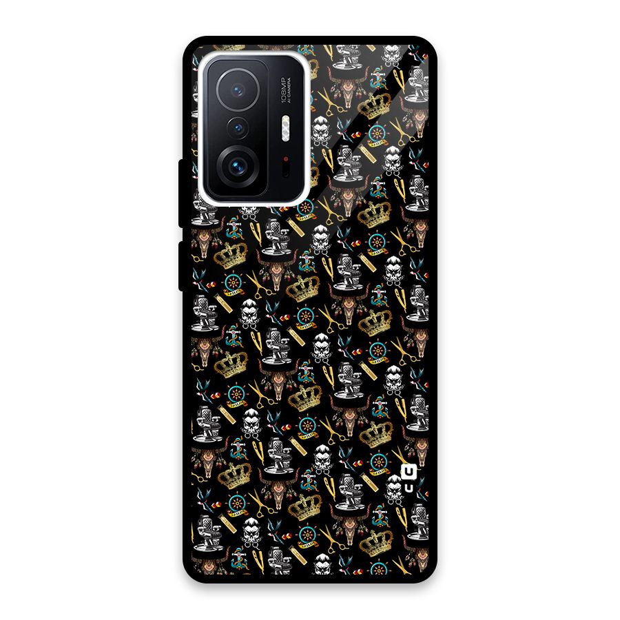 Cool Barber Pattern Glass Back Case for Xiaomi 11T Pro