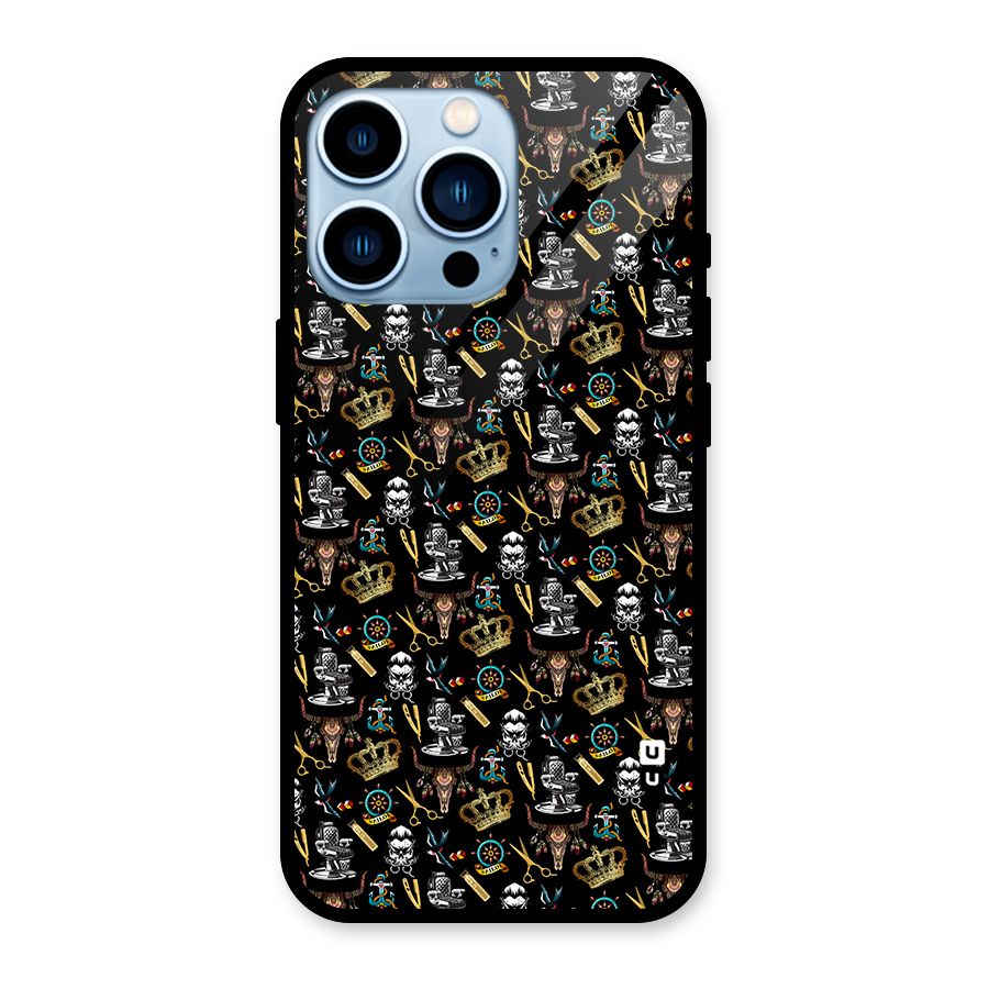 Cool Barber Pattern Glass Back Case for iPhone 13 Pro
