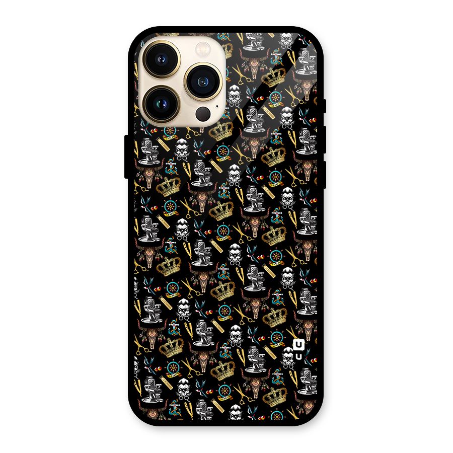 Cool Barber Pattern Glass Back Case for iPhone 13 Pro Max