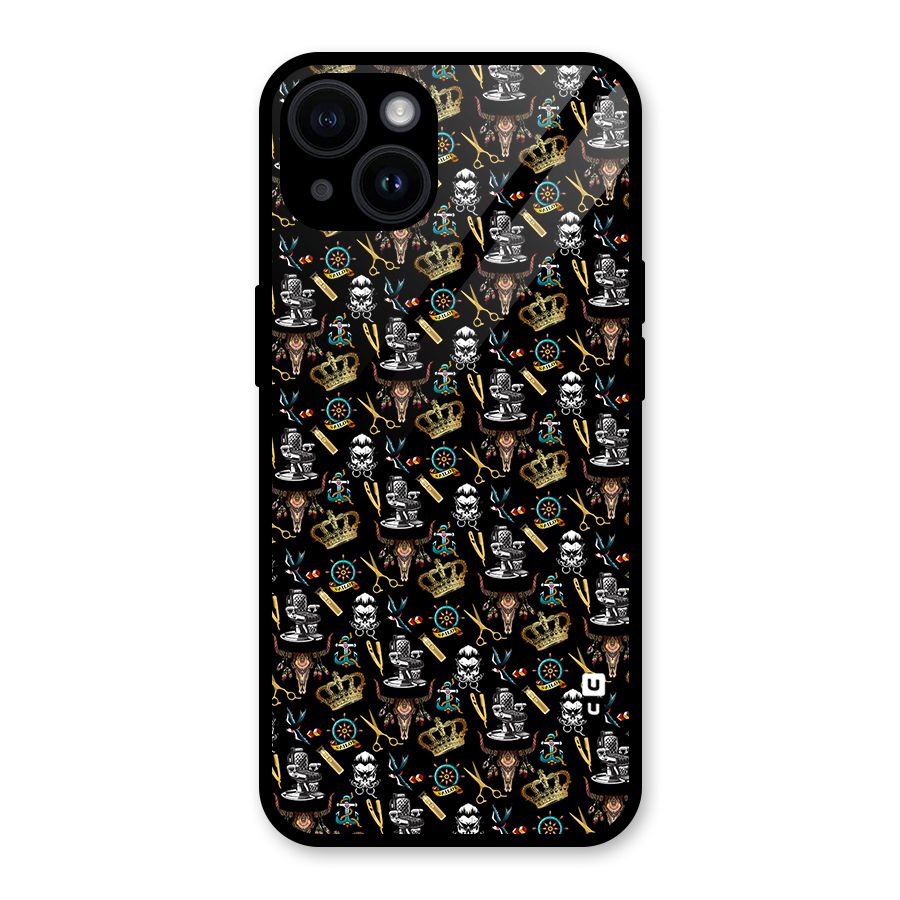 Cool Barber Pattern Glass Back Case for iPhone 14