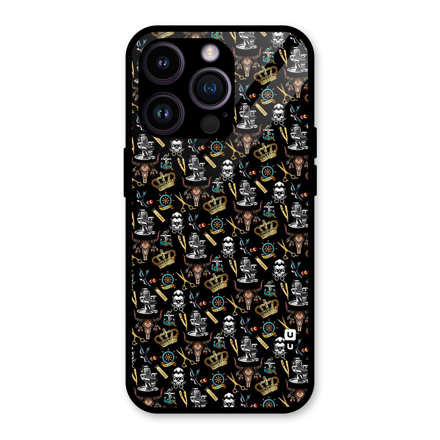 Cool Barber Pattern Glass Back Case for iPhone 14 Pro