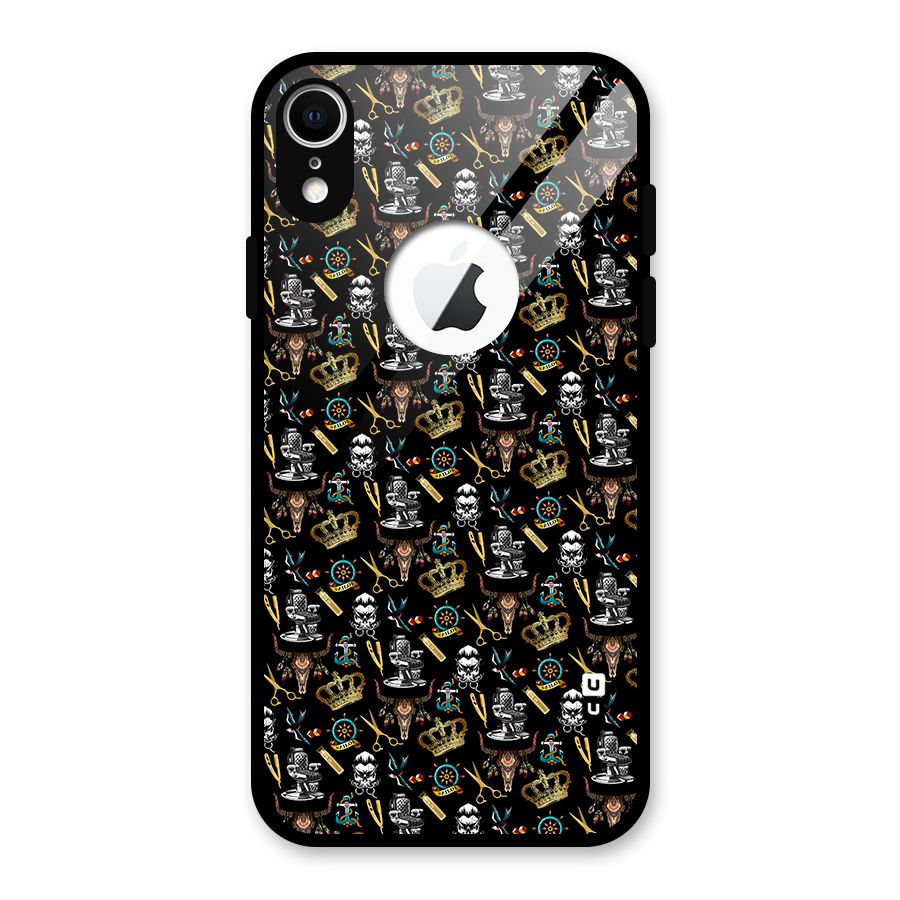 Cool Barber Pattern Glass Back Case for iPhone XR Logo Cut