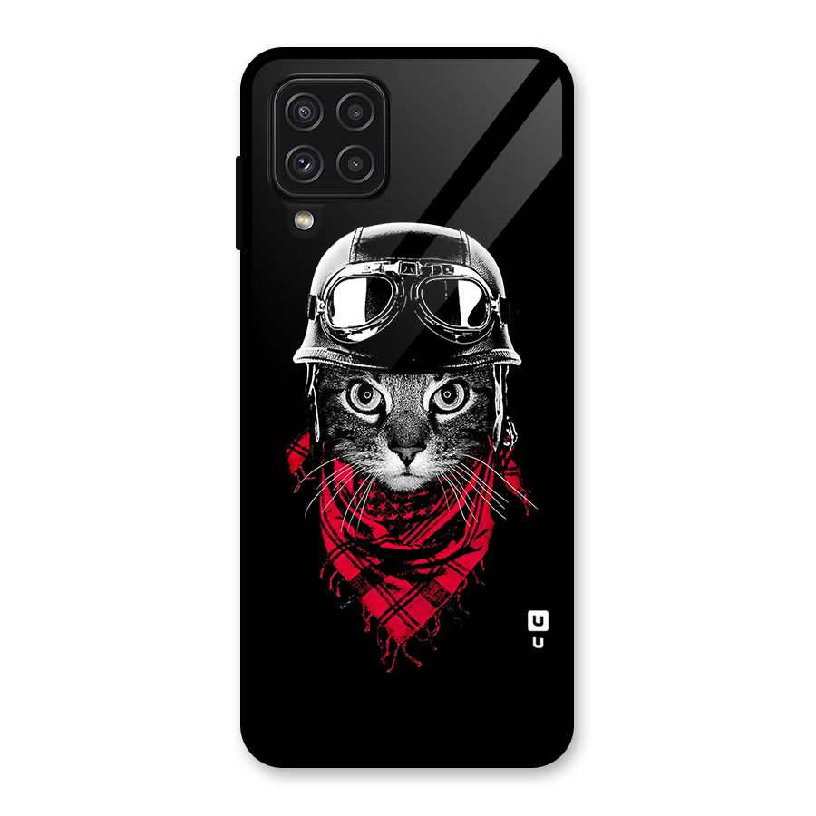 Cool Biker Cat Glass Back Case for Galaxy A22 4G