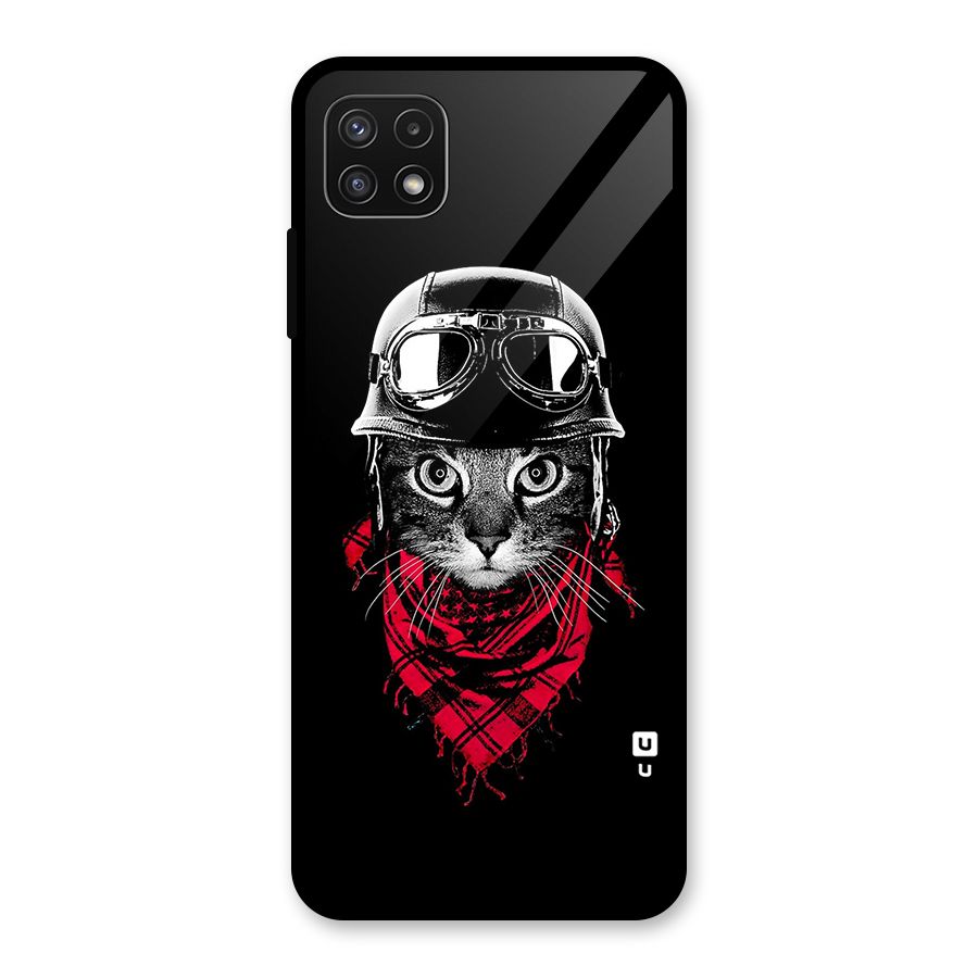 Cool Biker Cat Glass Back Case for Galaxy A22 5G
