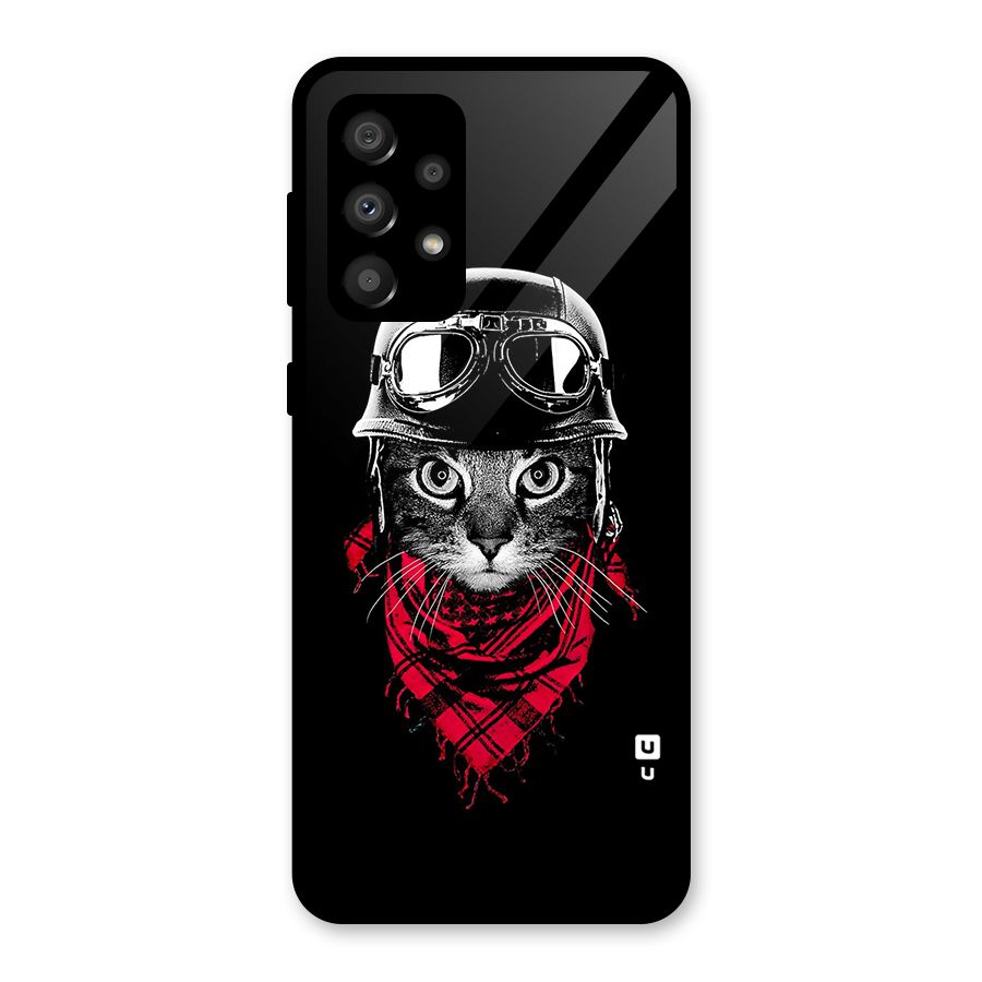 Cool Biker Cat Glass Back Case for Galaxy A32