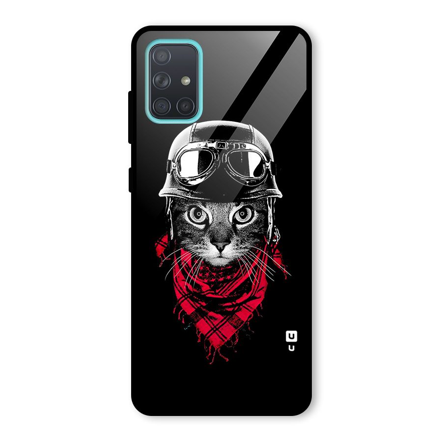 Cool Biker Cat Glass Back Case for Galaxy A71