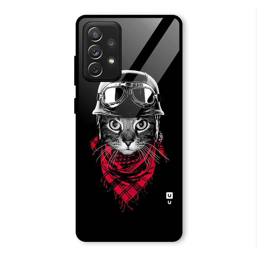 Cool Biker Cat Glass Back Case for Galaxy A72