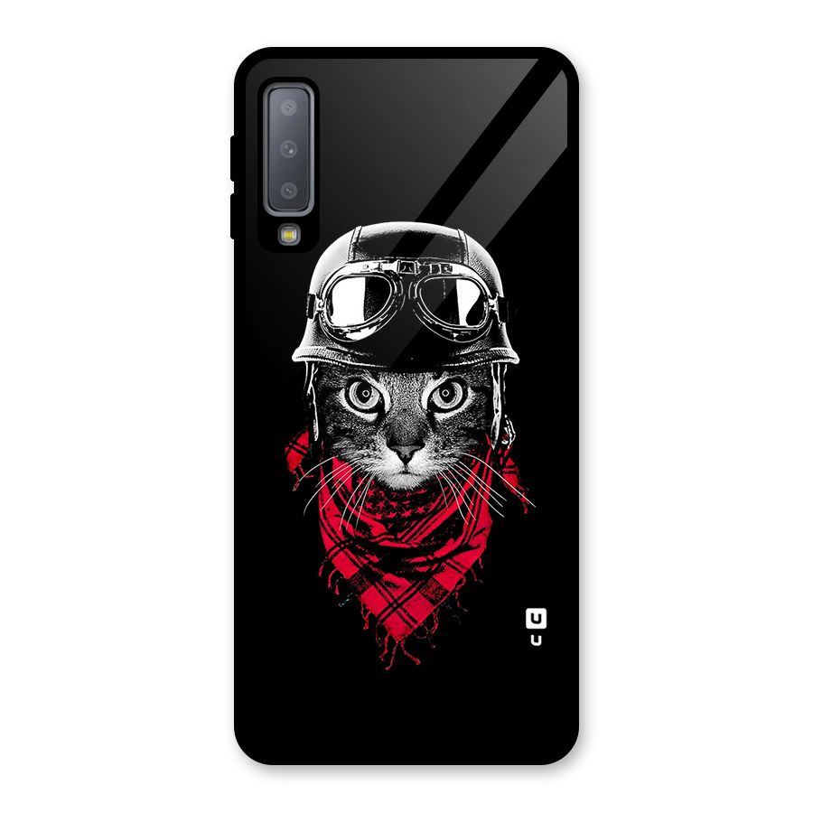 Cool Biker Cat Glass Back Case for Galaxy A7 (2018)