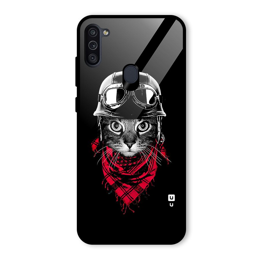 Cool Biker Cat Glass Back Case for Galaxy M11