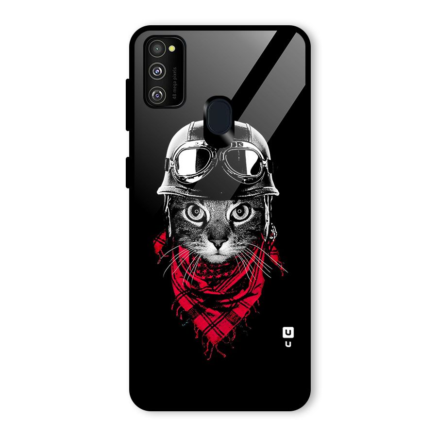 Cool Biker Cat Glass Back Case for Galaxy M30s