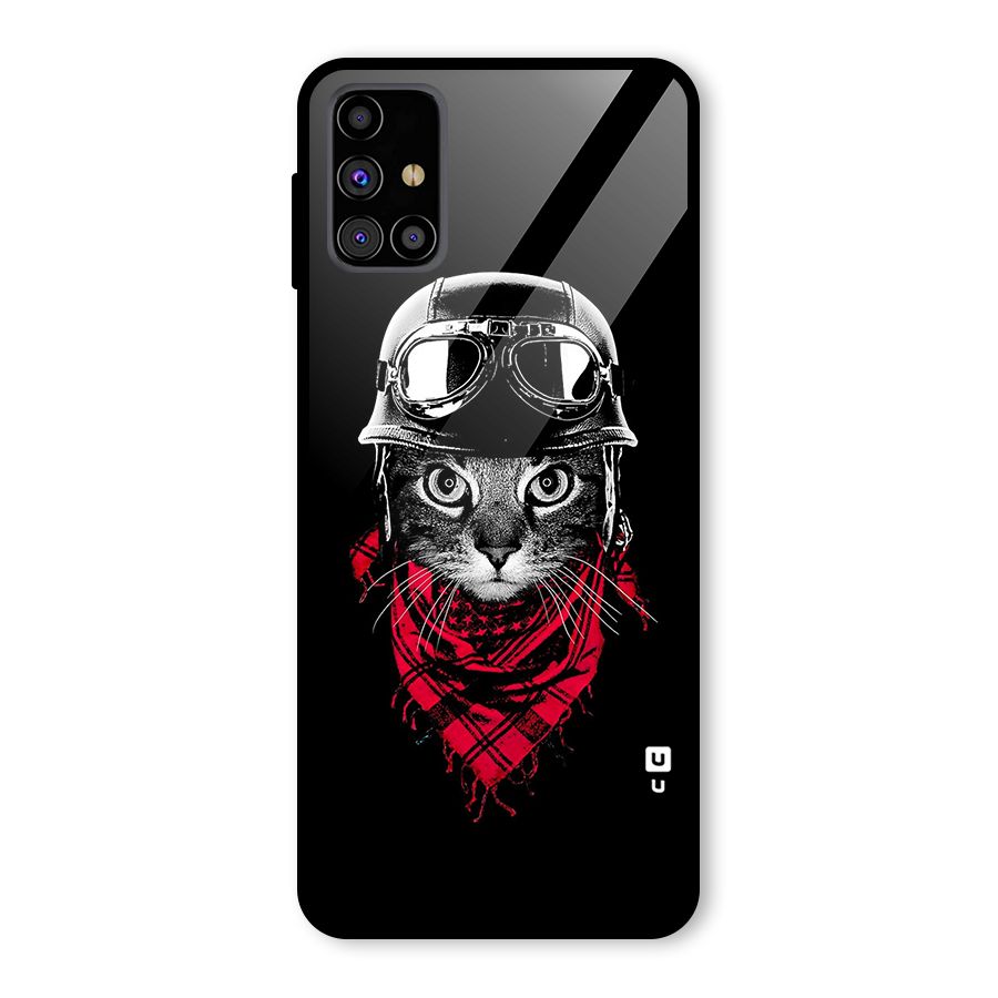 Cool Biker Cat Glass Back Case for Galaxy M31s