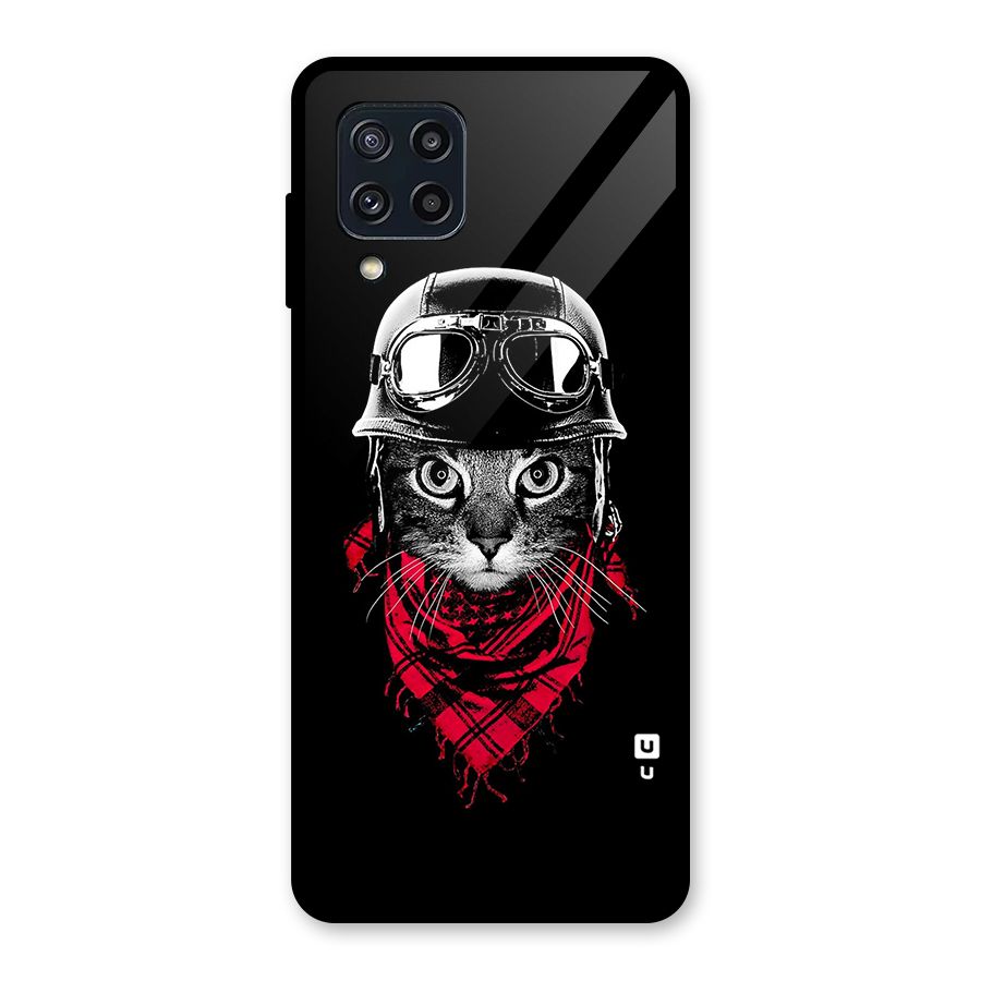 Cool Biker Cat Glass Back Case for Galaxy M32