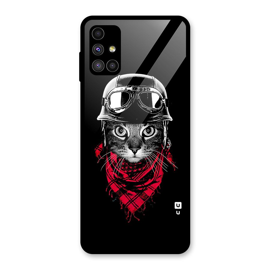 Cool Biker Cat Glass Back Case for Galaxy M51