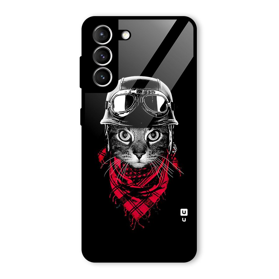 Cool Biker Cat Glass Back Case for Galaxy S21 5G