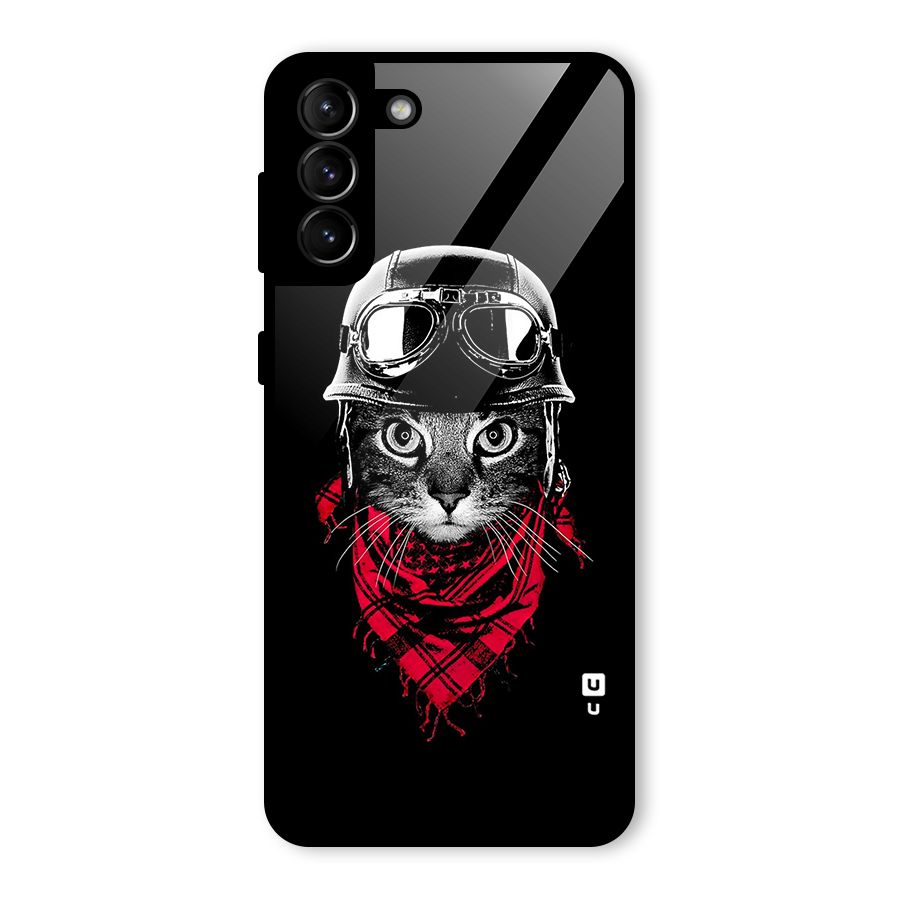 Cool Biker Cat Glass Back Case for Galaxy S21 Plus