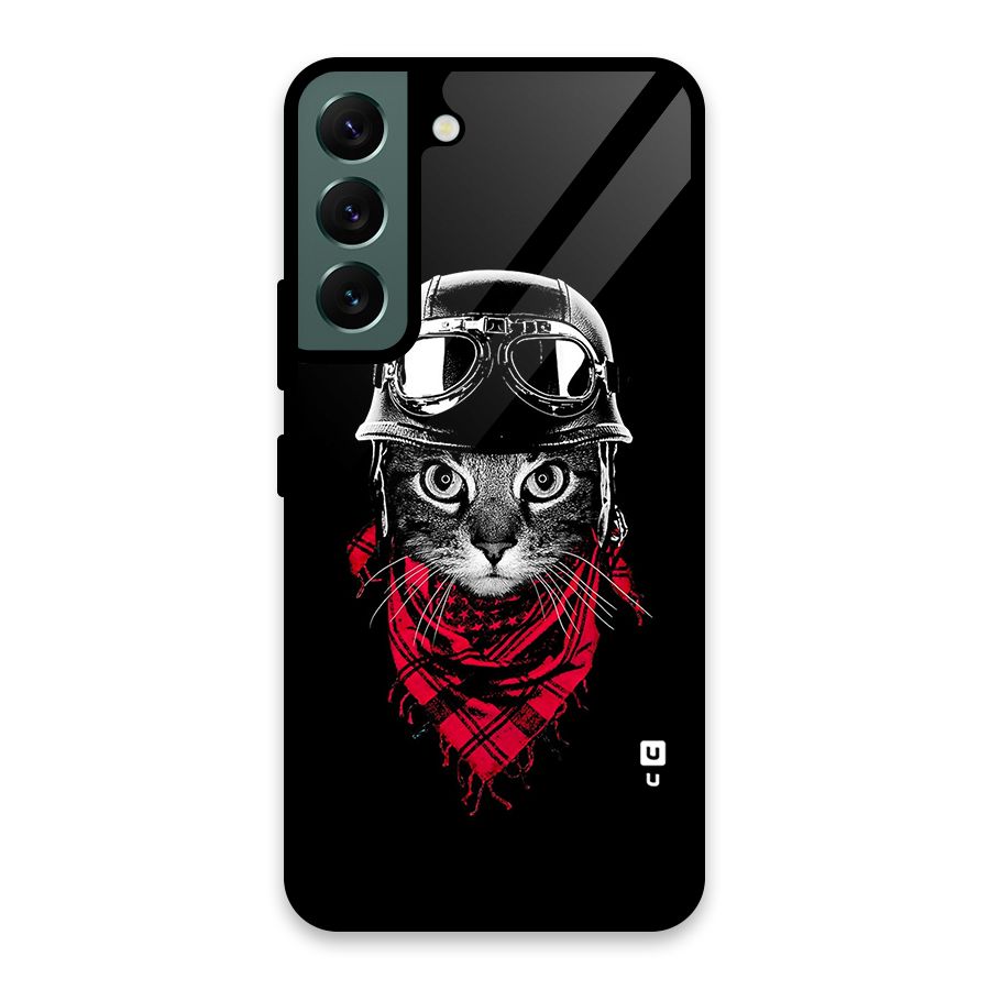 Cool Biker Cat Glass Back Case for Galaxy S22 5G