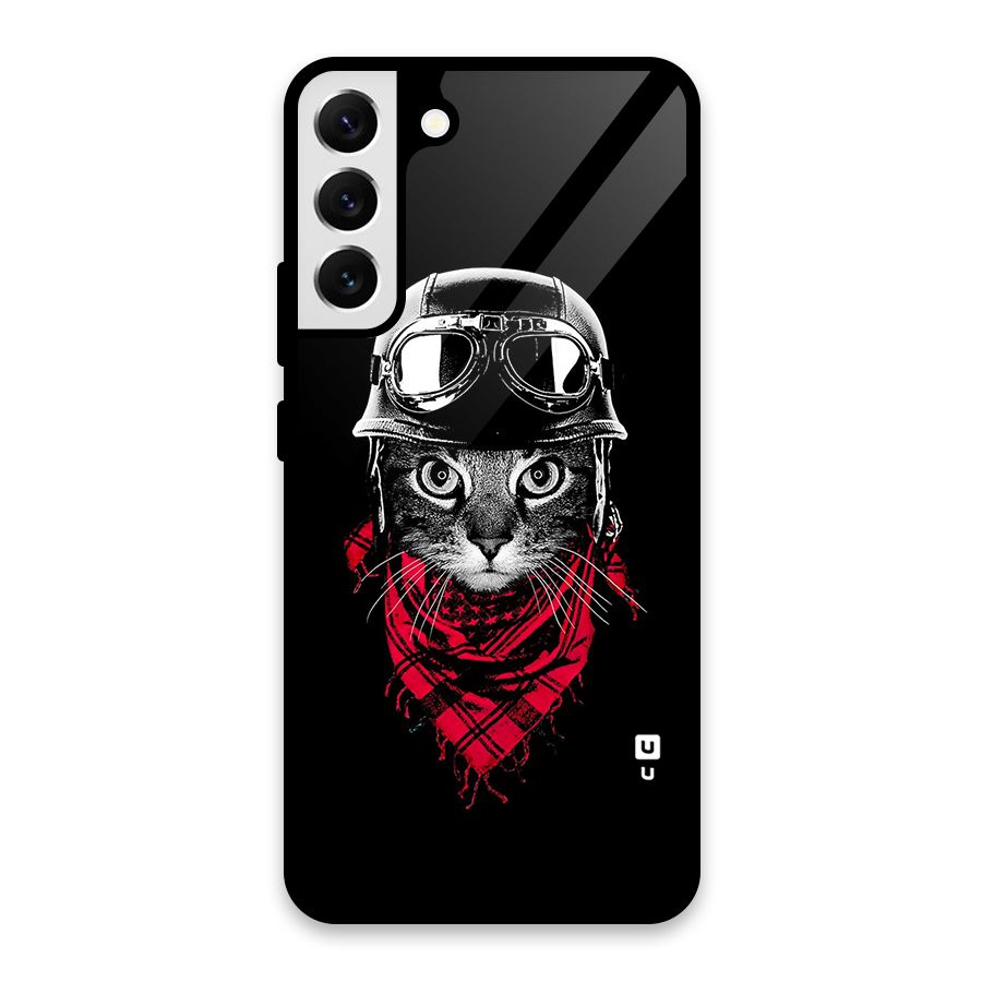 Cool Biker Cat Glass Back Case for Galaxy S22 Plus 5G